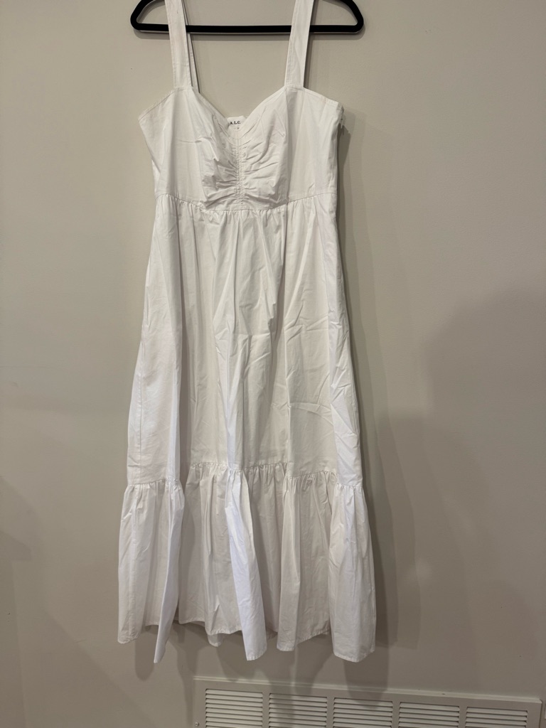 A.L.C. White V-Neck Sundress With Ruched Front